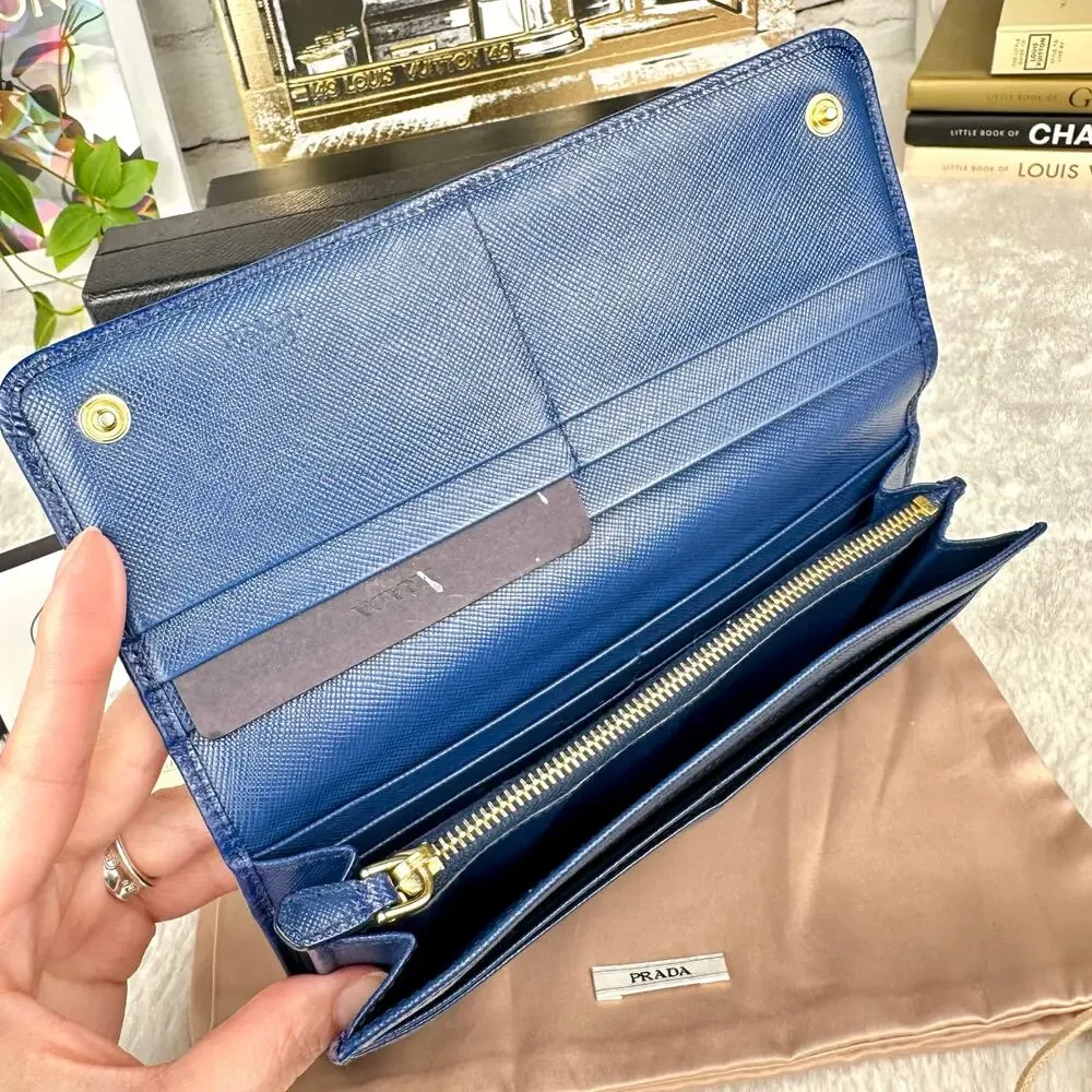 Prada Long Wallet Blue Saffiano Leather NICE Used with box Cute! - Picture 5 of 16